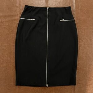 Jennifer Lopez - Women's Black Knee - Length Midi Skirt Silver Zipper - Size 12